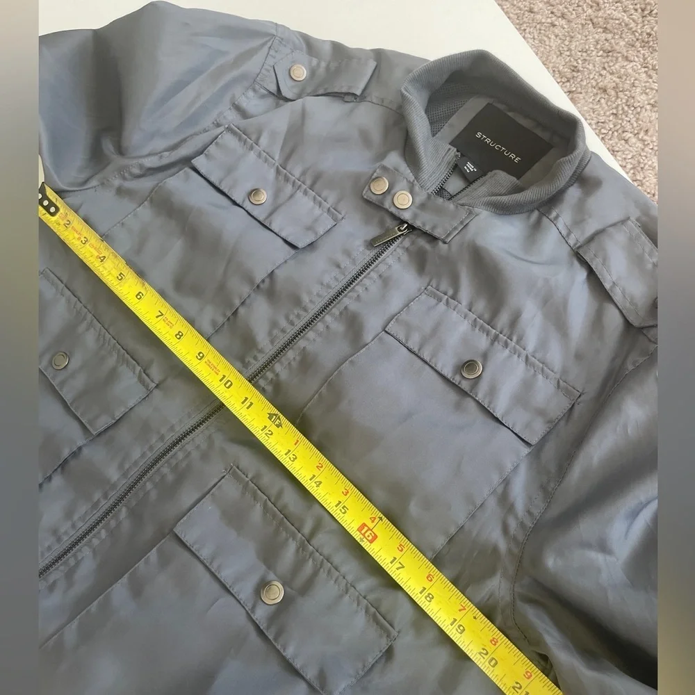 Y2K 90’s Structure Military Jacket Men's Full‎ Zip Charcoal Gray Sz L Normacore